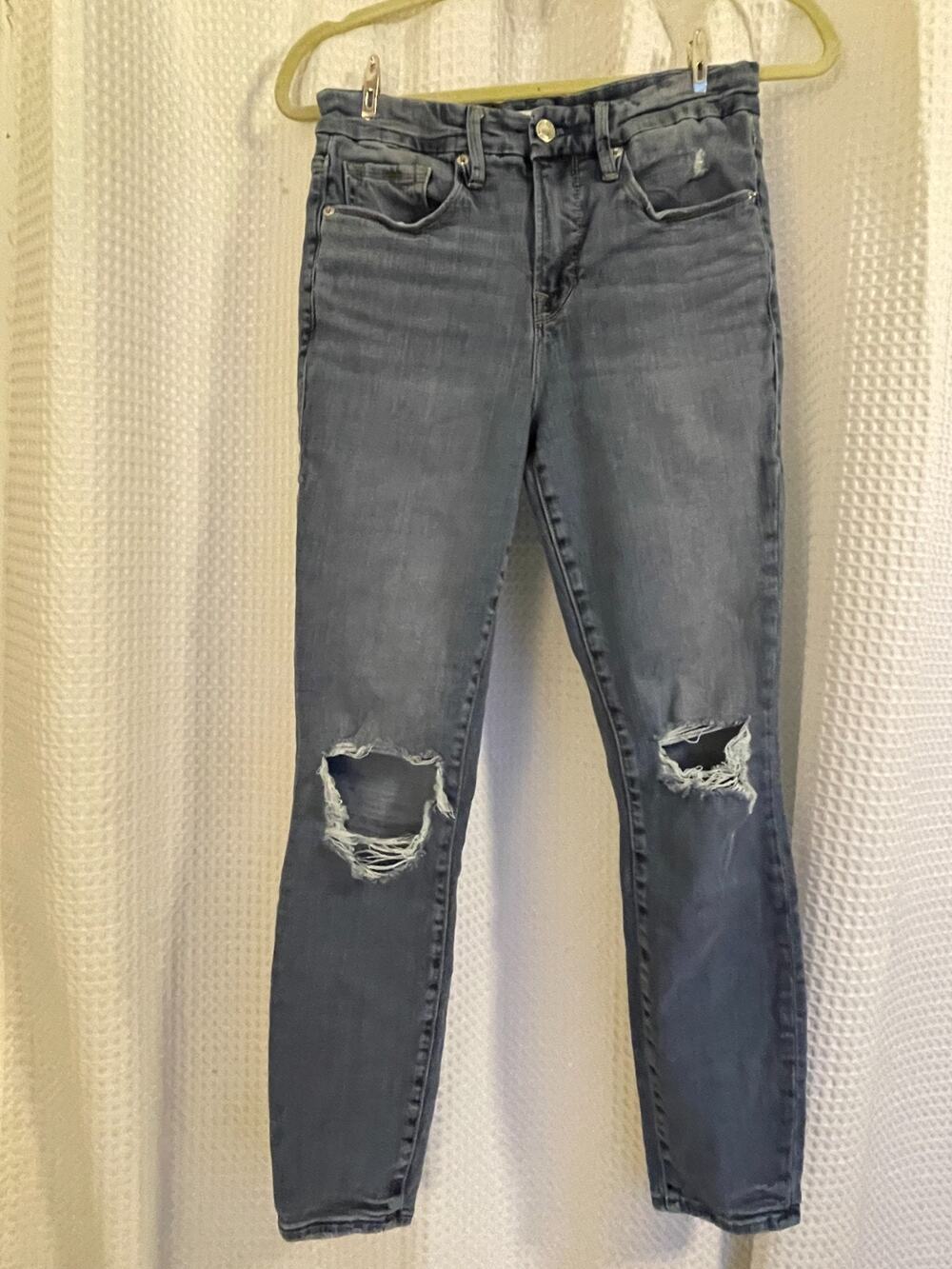 Good American Good Legs Womens 6/28 Skinny Jeans Blue Distressed Denim